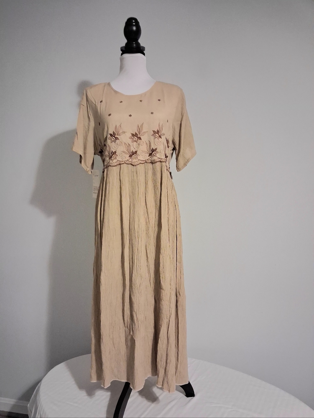 Beige Embroidered Maxi Dress - Classic Vintage Boho Style
